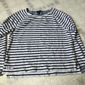 Lauren Ralph Lauren Blue and White Stripe Pullover Rolled Contrast Cuff